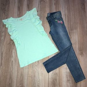 🌸 2pc Cat & Jack Mint Ruffle Top Floral Jegging